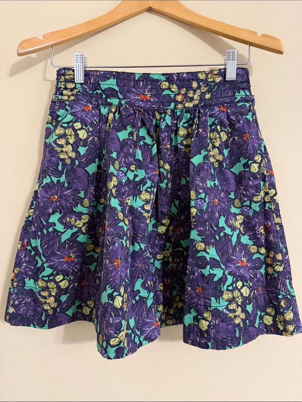 J. Crew Purple Floral Skirt with Teal & Red Floral Accents Size 2